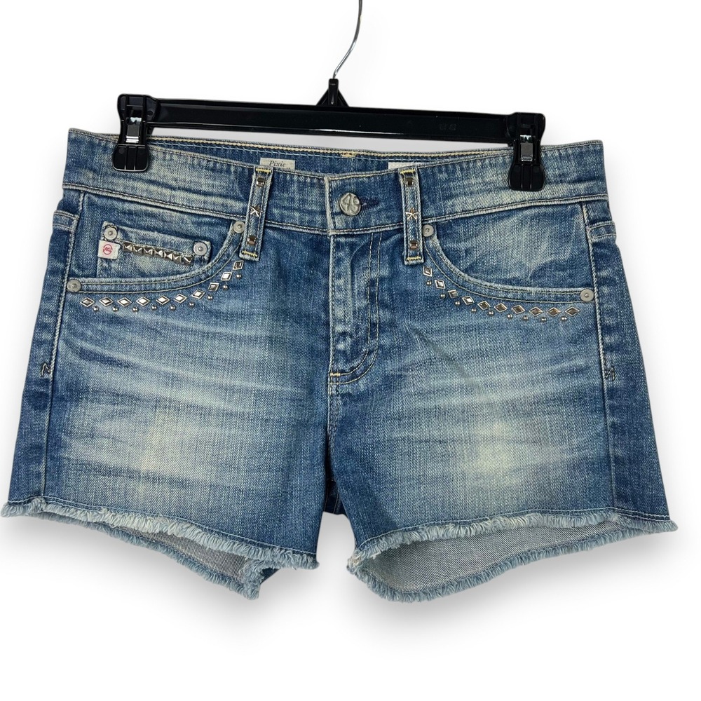 AG Adriano Goldschmied Pixie Cut-Off Denim Shorts Size 25 Studded Raw Hem USA